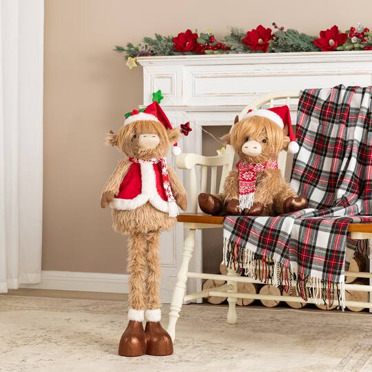 Glitzhome® 19"-33" Telescoping Fabric Christmas Highland Cow Standing Decor